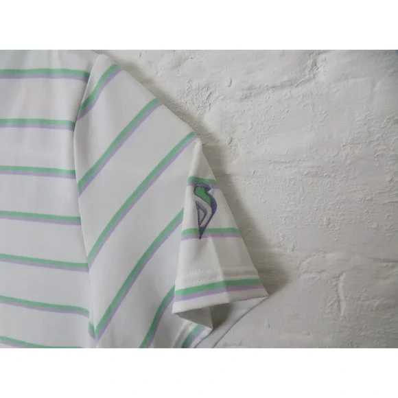 FootJoy Shirt Women Extra Large White Stripe Purple Green Golf Polo Performance - Picture 3 of 7